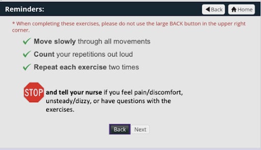 Digital Exercise Therapy reminders on GetWell Inpatient screen