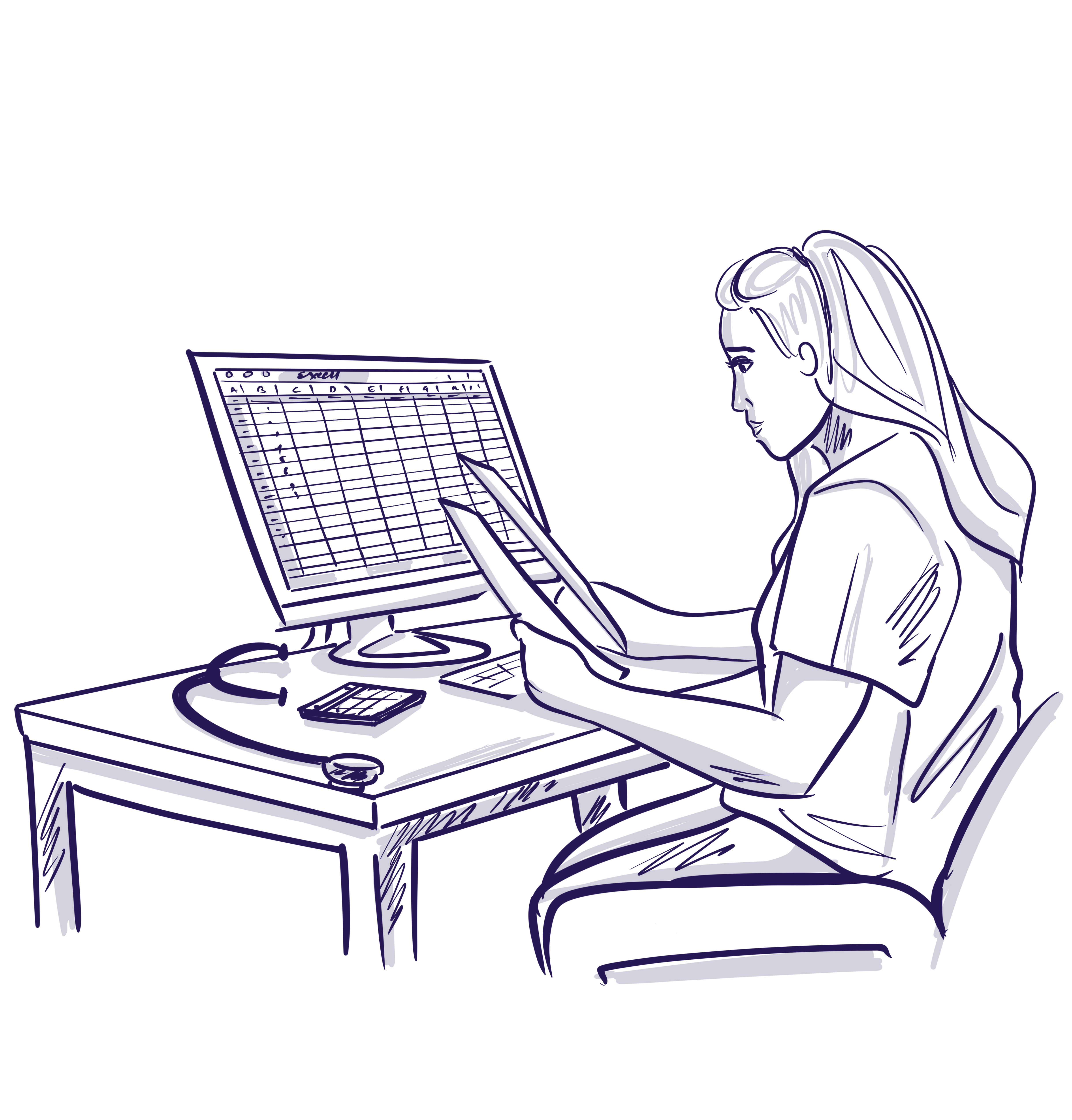 illustration medical worker at computer