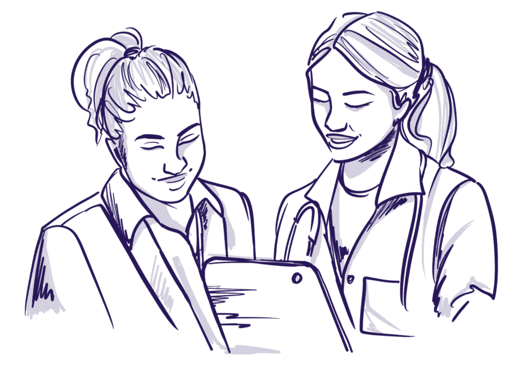 Illustration image of two women looking at a screen