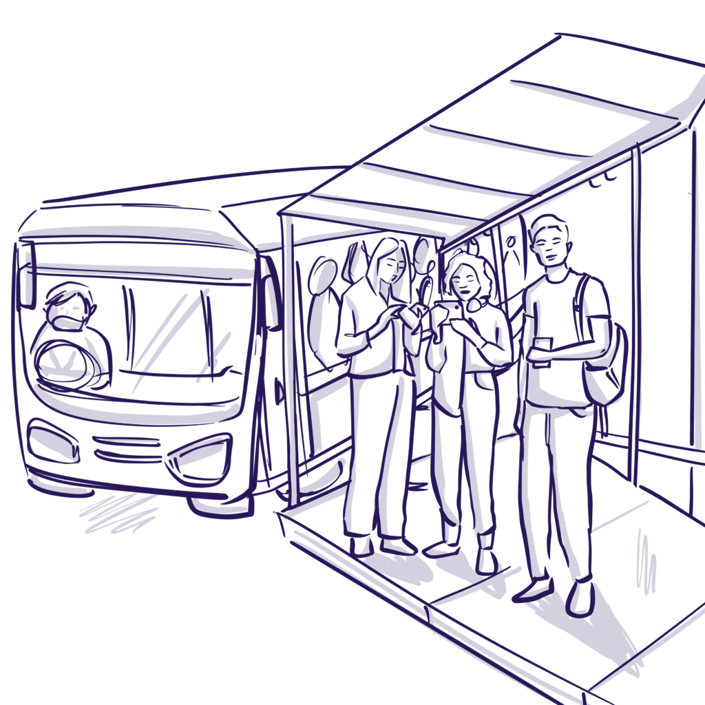 Illustration of people waiting at a bus stop