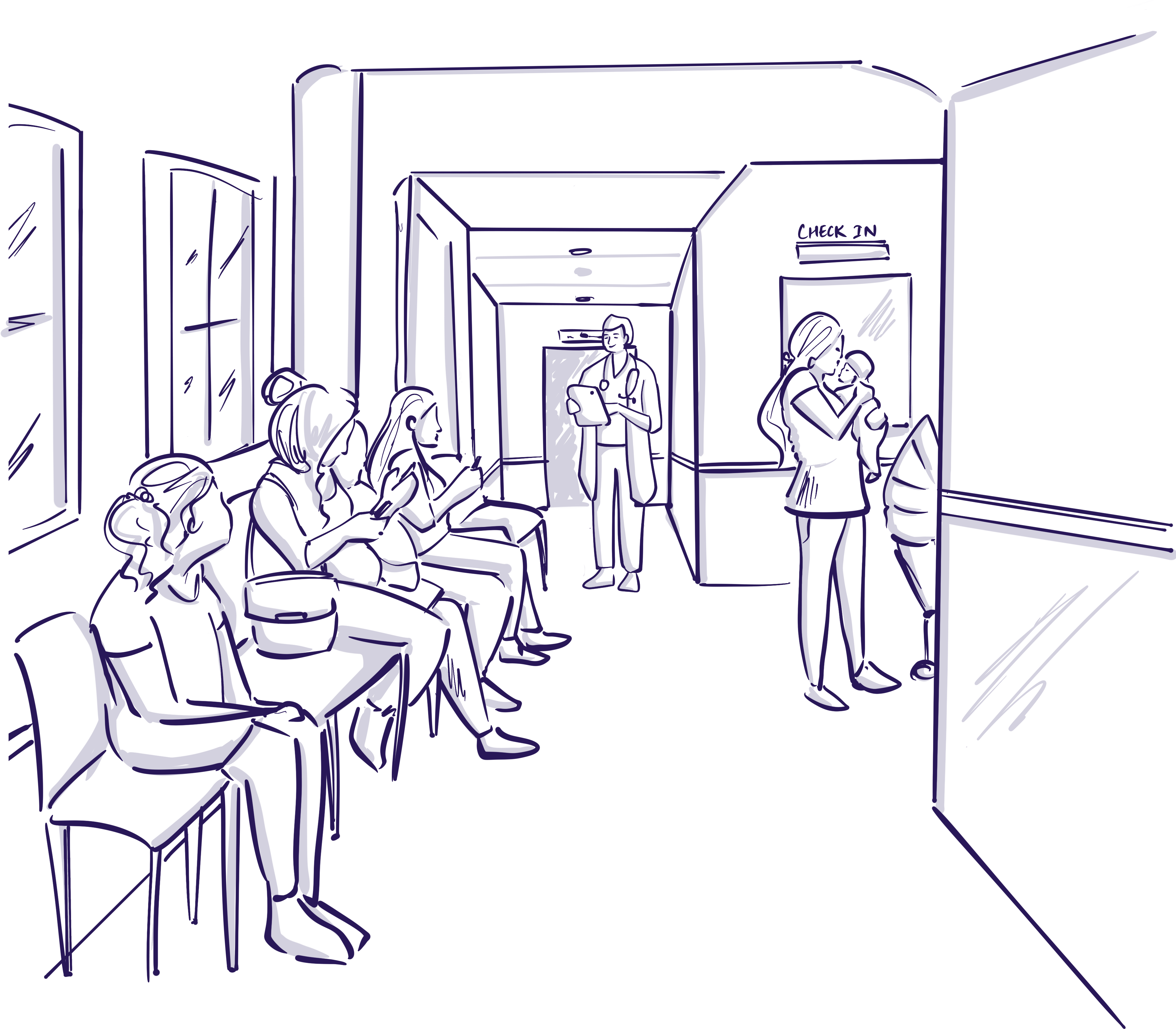 Illustration image of people sitting in a waiting room