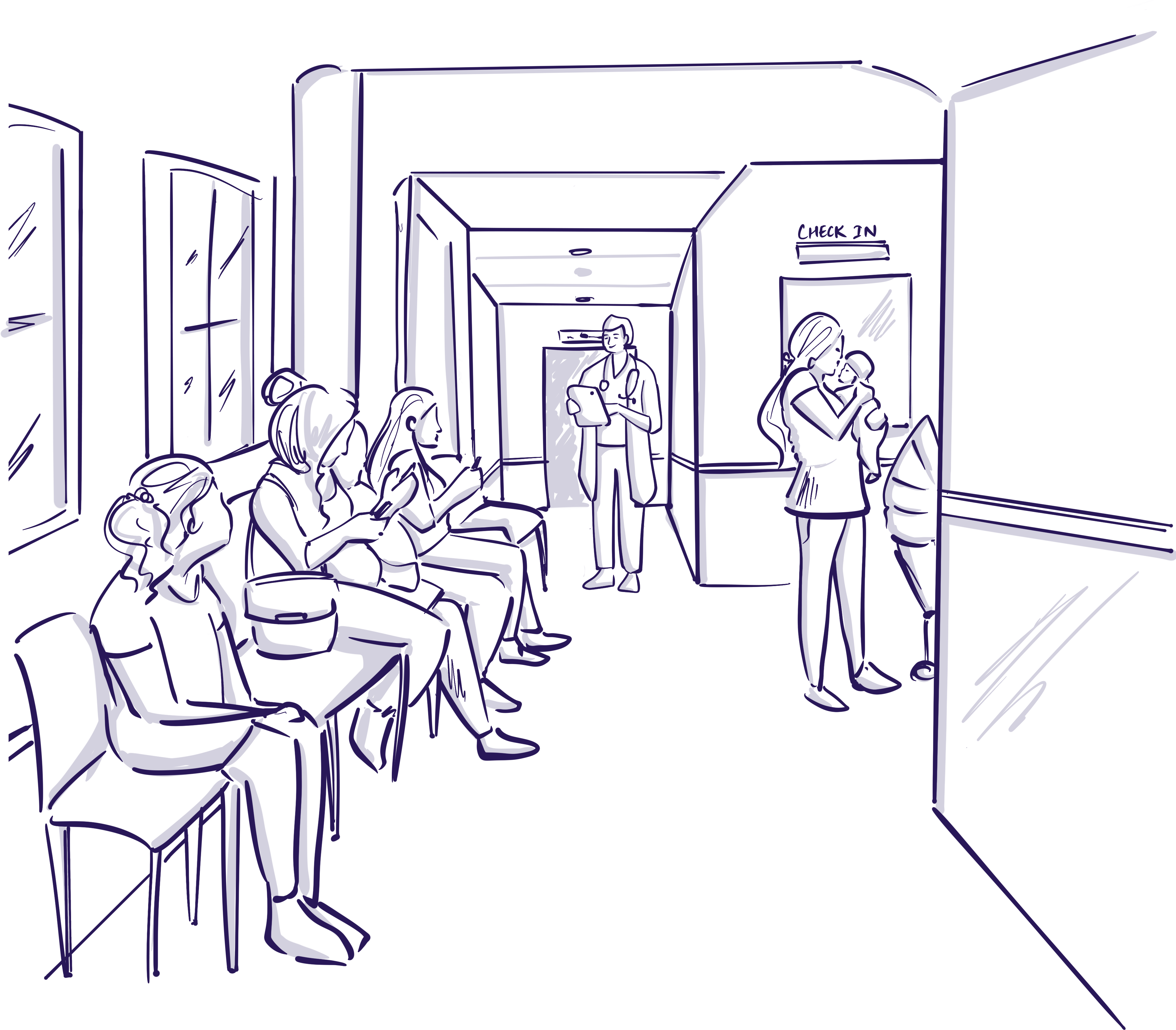 Illustration image of people sitting in a waiting room