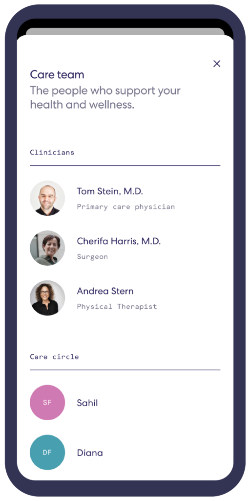 Screenshot of the Get Well care team software screen