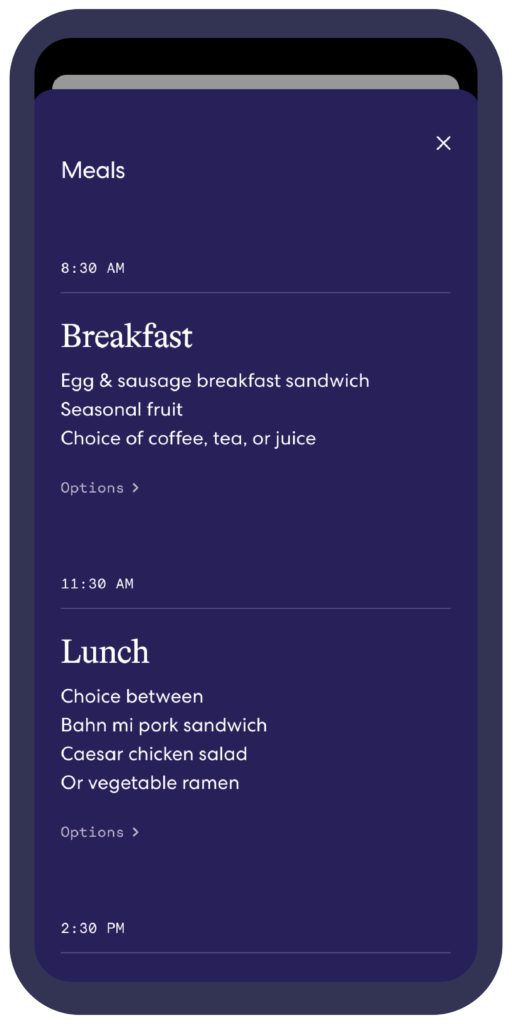 Screenshot of the Get Well meals software screen